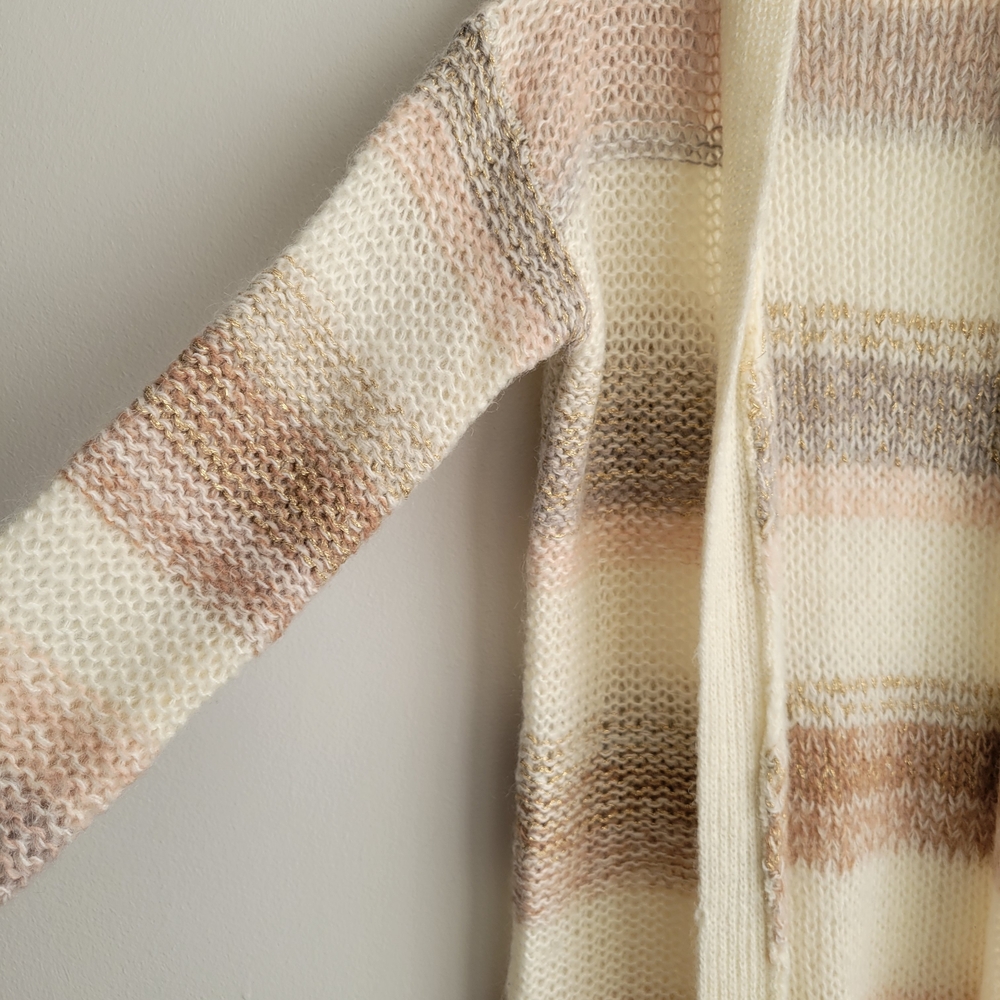 NUMPH by Anthropologie Cozy Cream Striped Open Cardigan Sweater - Picture 4 of 5
